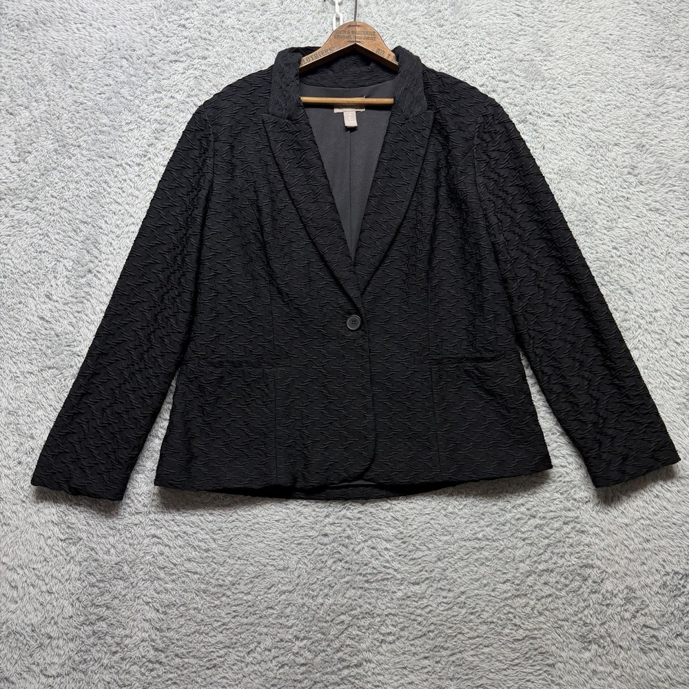 Chico's Blazer Jacket Womens 2 Large Black Single Button Textured Pockets